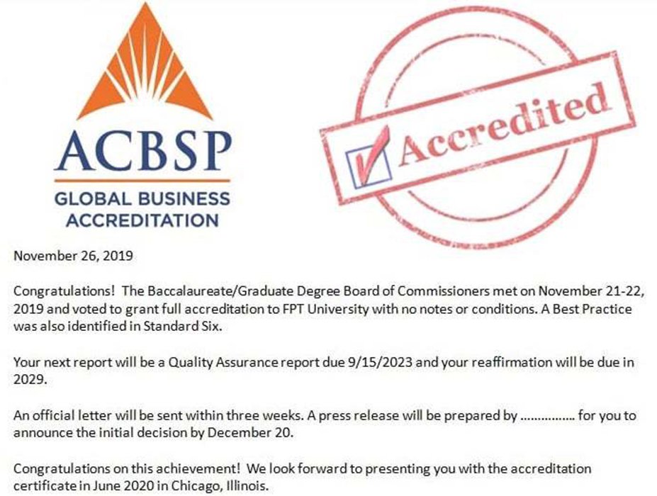 Đại học FPT đạt chuẩn quốc tế ACBSP ngành Quản trị Kinh doanh
